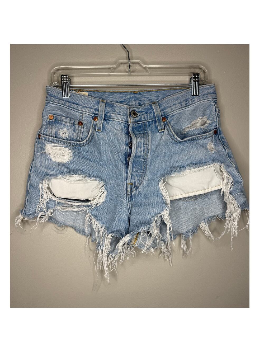 Levi’s Premium Distressed High-Rise Heavily Distressed Denim Shorts W28
